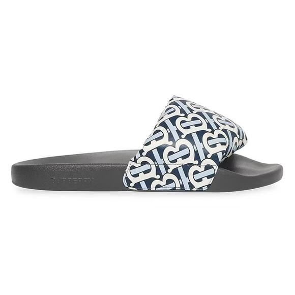Burberry Furley Tb Flock Padded Leather Slides Navy/White - 9 - Picture 1 of 5